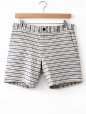 Club Monaco Striped Linen Cotton Shorts Size 32 6” Inseam Blue White Summer